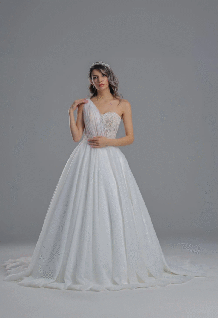 Judy Tek Drapeli İşlemeli A Kesim Model Gelinlik